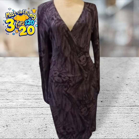 Banana republic purple back floral abstract long sleeve dress size M - Picture 1 of 14